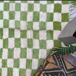 Safa – Green Checkered Moroccan Rug - Handmade Elegance