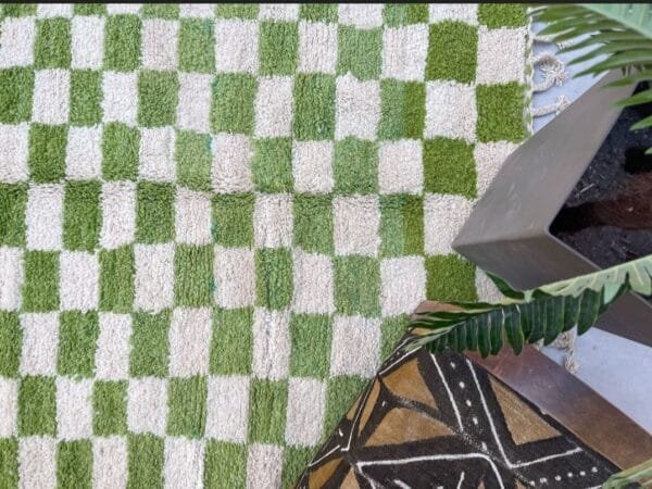 Safa – Green Checkered Moroccan Rug - Handmade Elegance