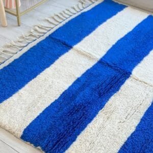 Rania – Handmade Moroccan Rug | Blue and White Striped
