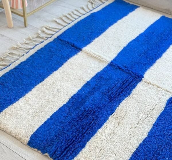 Rania – Handmade Moroccan Rug | Blue and White Striped