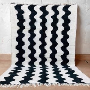 Jamila – White Black Moroccan Rug – Striped Beni Mrirt Design