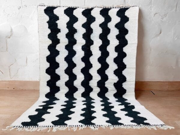 Jamila – White Black Moroccan Rug – Striped Beni Mrirt Design