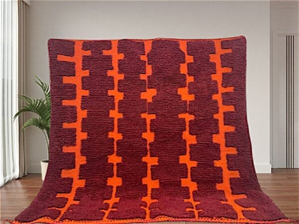 Handwoven Burgundy Moroccan Rug in 8x10 living room