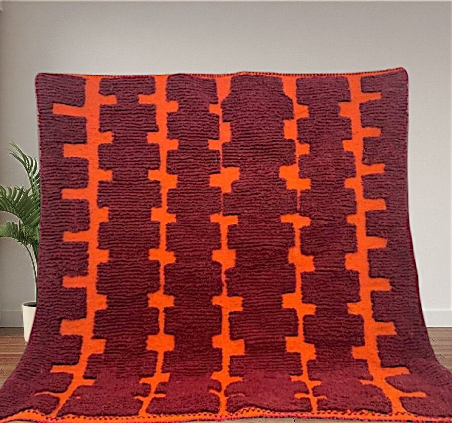 Handwoven Burgundy Moroccan Rug in 8x10 living room