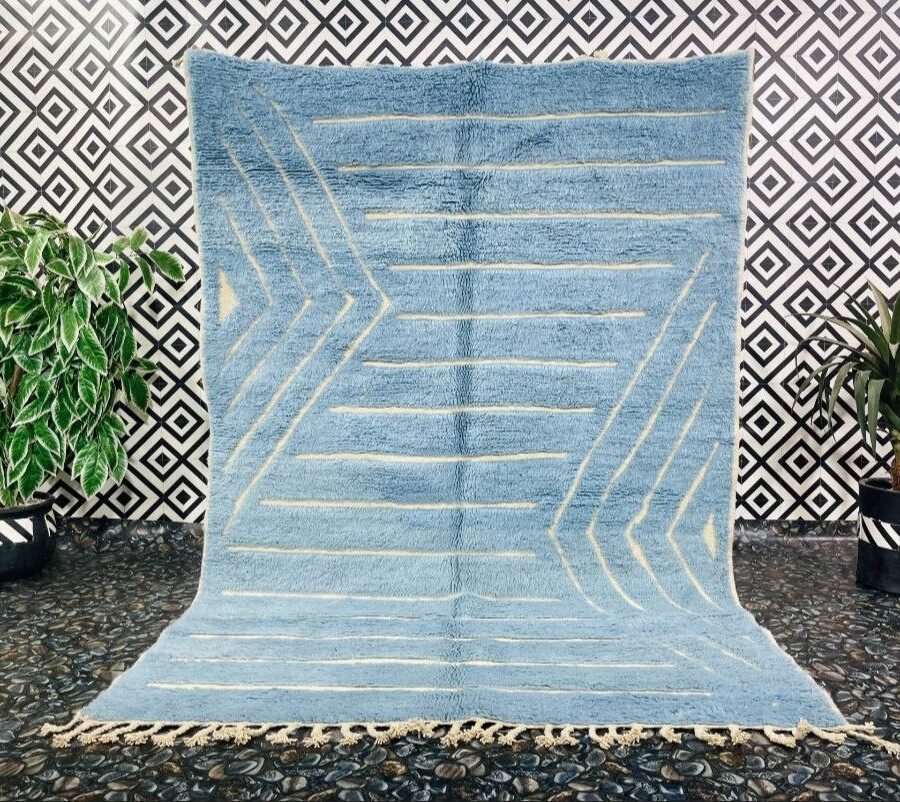 Maria – Light Blue Wool Rug – Handwoven & Custom Moroccan Rug Blue Wool Rug