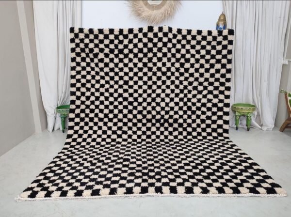 Black and White Checkered Rug – Handwoven Wool Rug Black and White Checkered Rug