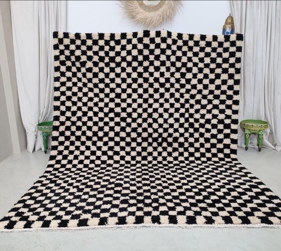 Black and White Checkered Rug – Handwoven Wool Rug Black and White Checkered Rug