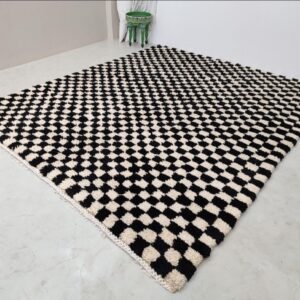 Black and White Rug Black and White Checkered Rug – Handwoven Wool Rug