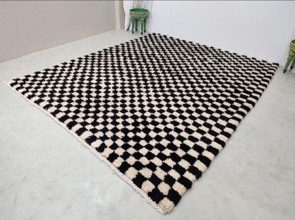 Black and White Rug Black and White Checkered Rug – Handwoven Wool Rug