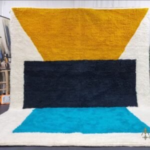 Blue Yellow Rug – Handwoven Moroccan Wool Carpet Blue Yellow Rug