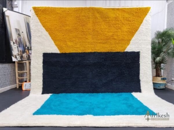 Blue Yellow Rug – Handwoven Moroccan Wool Carpet Blue Yellow Rug