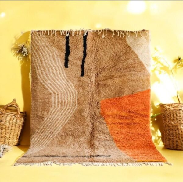 Brown Wool Rug - Authentic Moroccan Abstract Design Brown Wool Rug