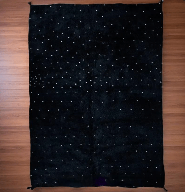 Fadma –Black Rug with White Polka Dots – Playful Handmade Wool Rug Black Rug with White Polka Dots