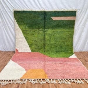 Pink Green Rug – Handmade Moroccan Wool Carpet Pink Green Rug
