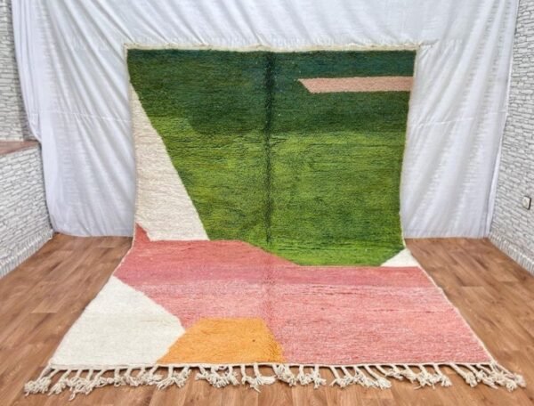 Pink Green Rug – Handmade Moroccan Wool Carpet Pink Green Rug