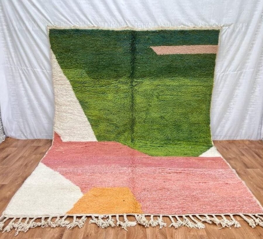 Pink Green Rug – Handmade Moroccan Wool Carpet Pink Green Rug